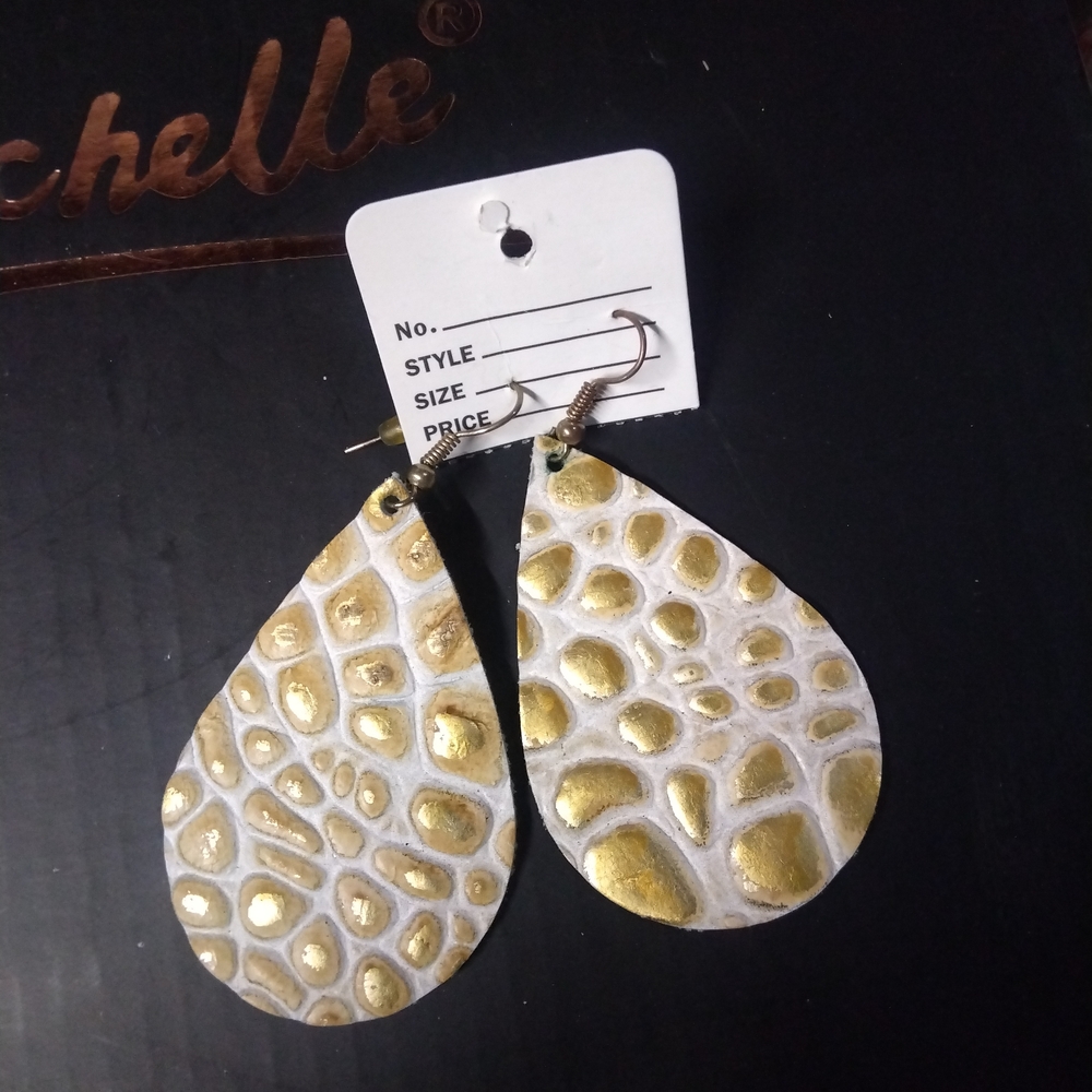Gold and White Teardrop Earrings